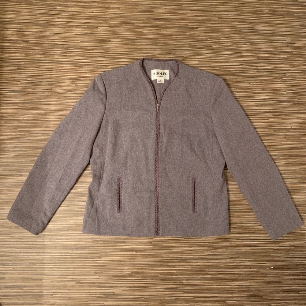 Adolfo Suits Gray Long Sleeve Jacket Size 14 EUC